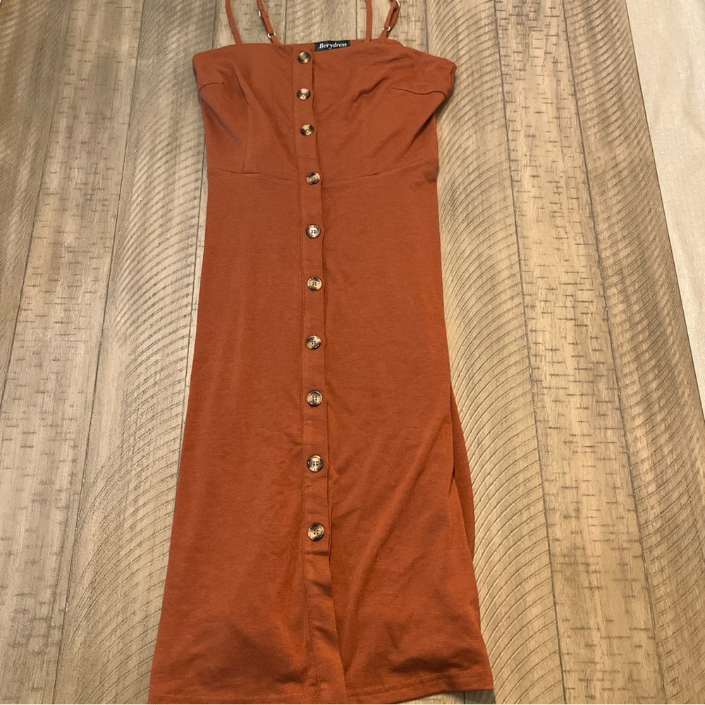 Chic Rust Button-Front Midi Dress - image 3